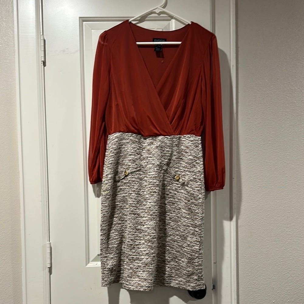 Enfocus Studio Orange A-Line Bishop Sleeve Dress